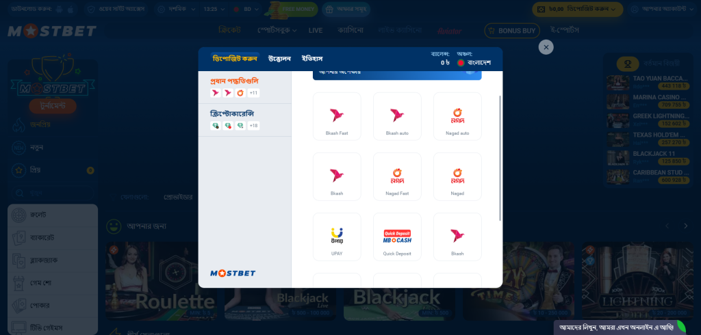 Mostbet fiat payment methods