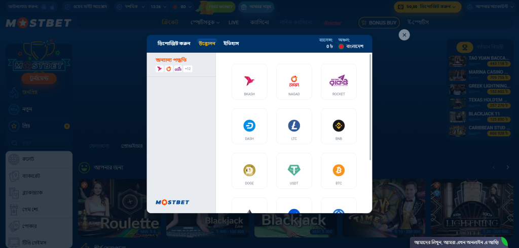 Mostbet withdrawal methods