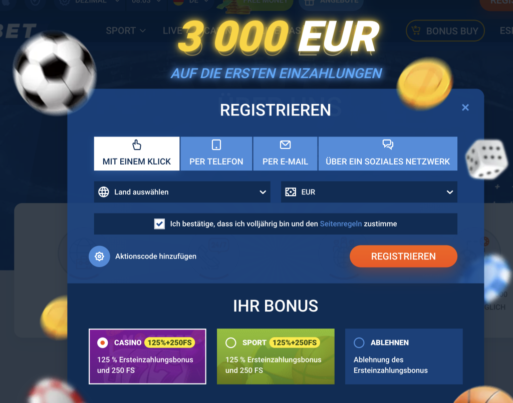 Start der Mostbet-Registrierung
