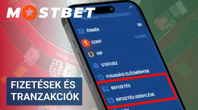 A Mostbet casino befizetési és kifizetési menü.