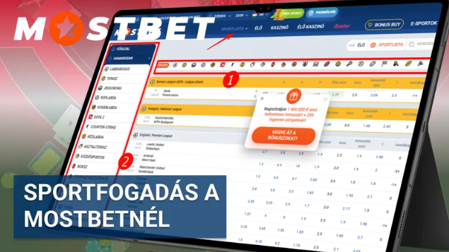 A Mostbet casino sportfogadási főoldala.