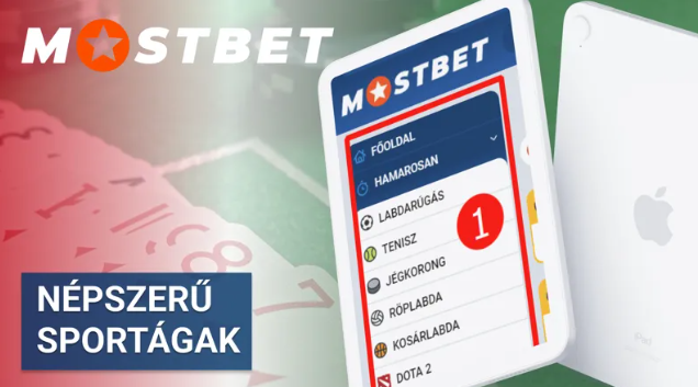 A Mostbet casino sportfogadási menüje.
