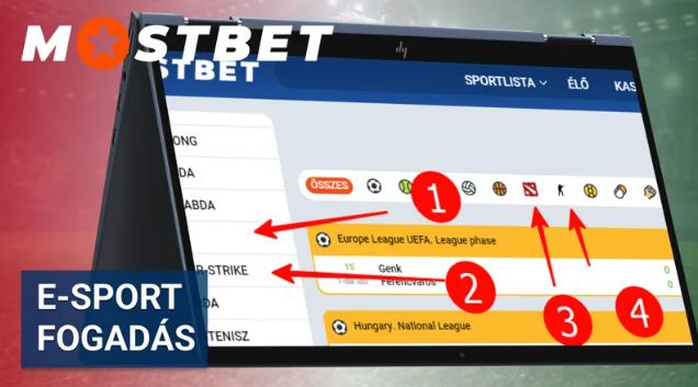A Mostbet casino e-sportfogadási menüje.