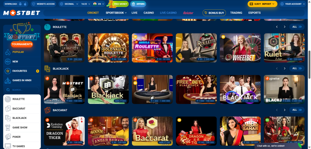 the Live Casino section
