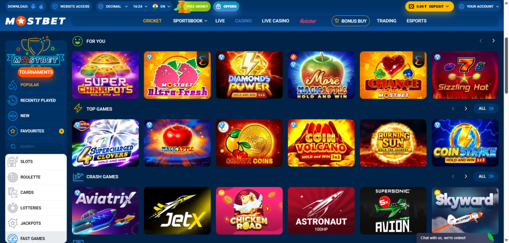 The most popular games at Mostbet