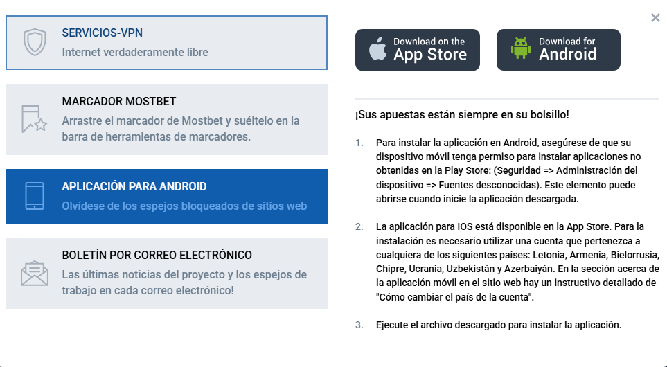 Aplicación móvil de MostBet México para apuestas, casino y gestión de cuenta.