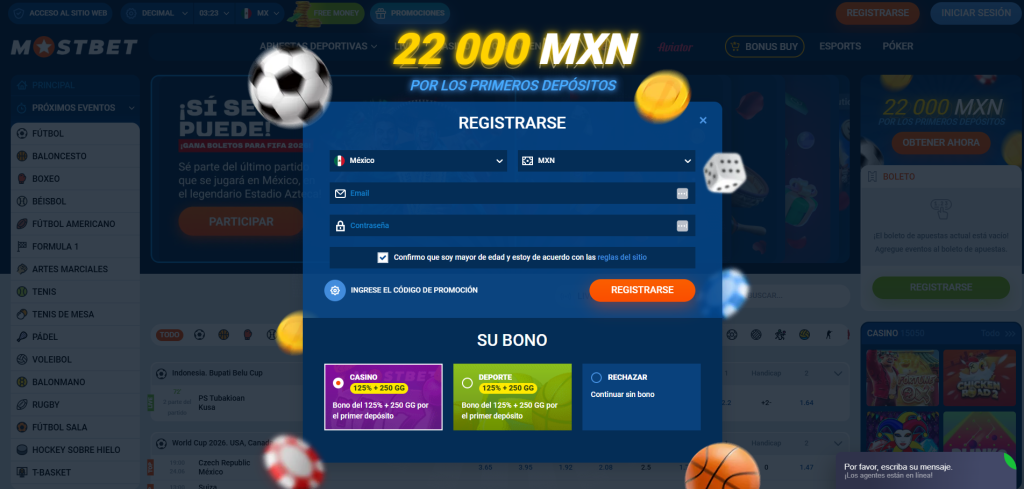 Formulario de registro MostBet México.