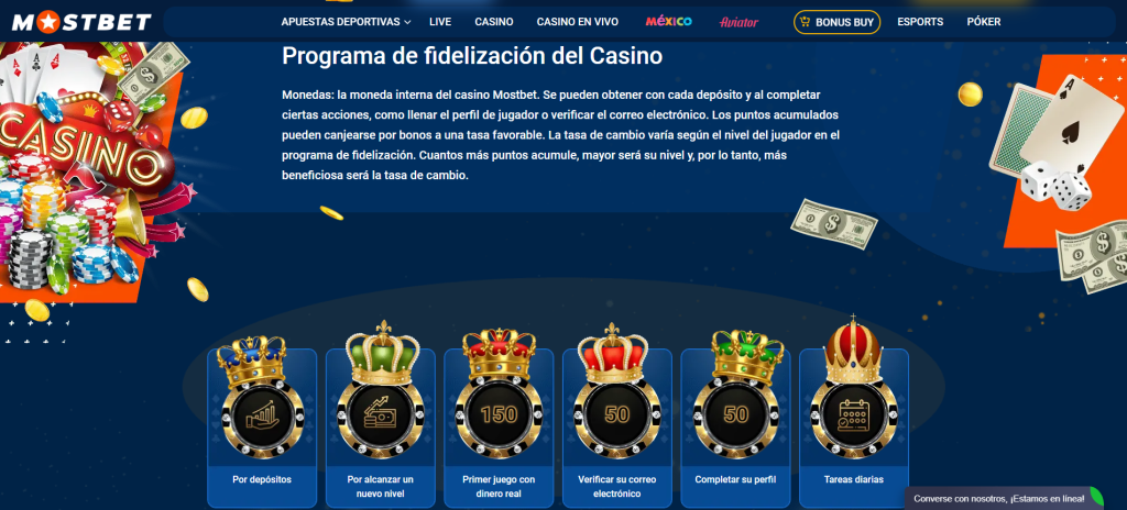 Programa VIP de MostBet México con puntos, monedas, bonos y promociones para jugadores frecuentes.