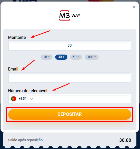 Como fazer um depósito com MB Way na MostBet.