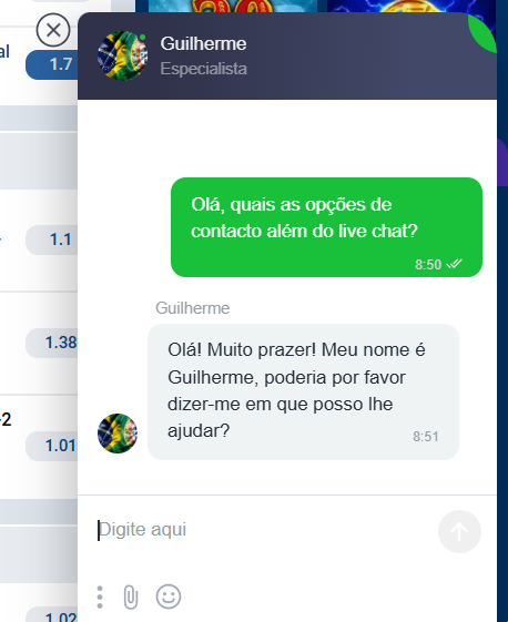 Apoio ao cliente via live chat na MostBet.