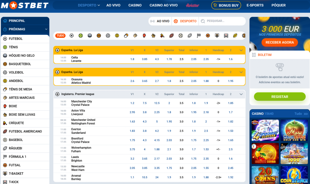 Modalidades para apostar na MostBet Apostas Desportivas.