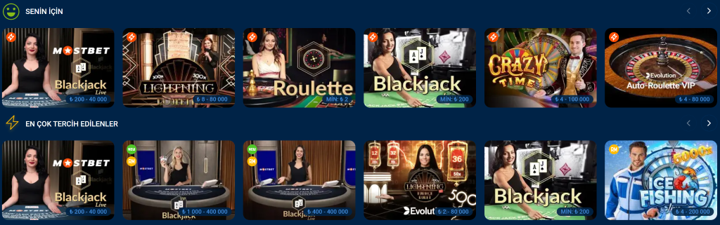 Mostbet canlı casino oyunları